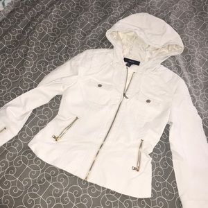 White artificial leather jacket with hood